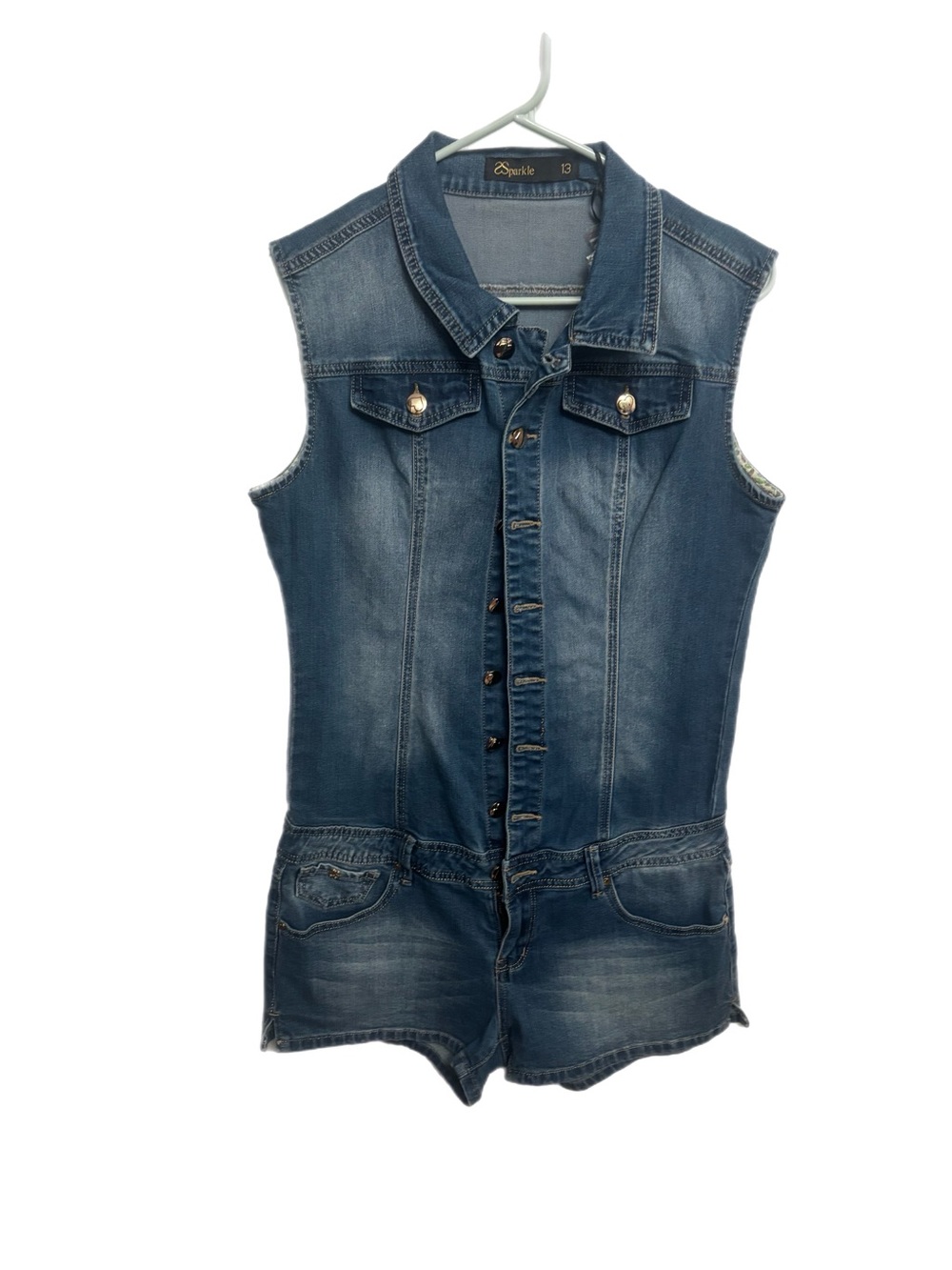 Sleeveless Denim Romper in Blue